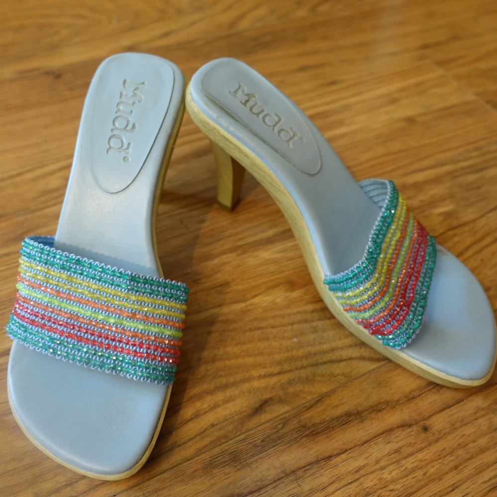 Mudd Shenna Rainbow Bead Slide Heeled Sandals